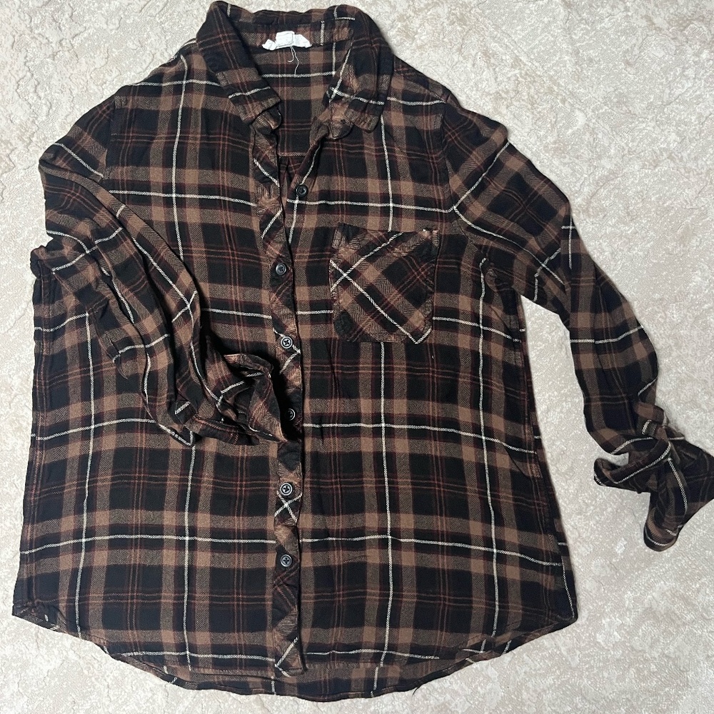 Dark Brown Plaid Button-up